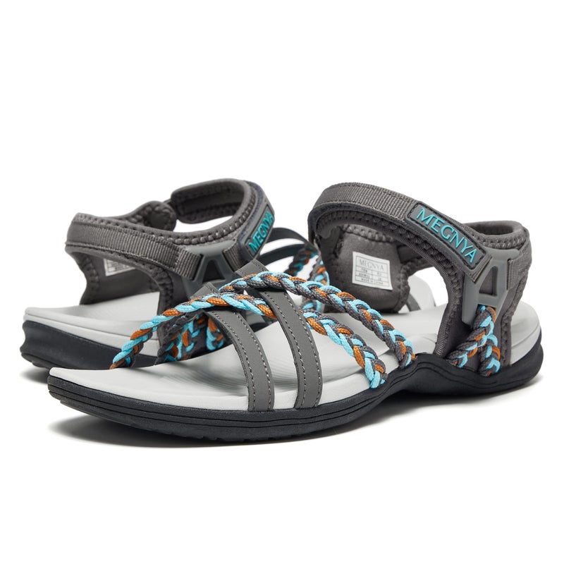 MEGNYA Women's Summer Hiking Sandals, Arch Support Standing Durable Athletic Waterproof Slides, Comfortable Braided Strap Walking Sandals Hook Loop Strap Size 7 - Image 1